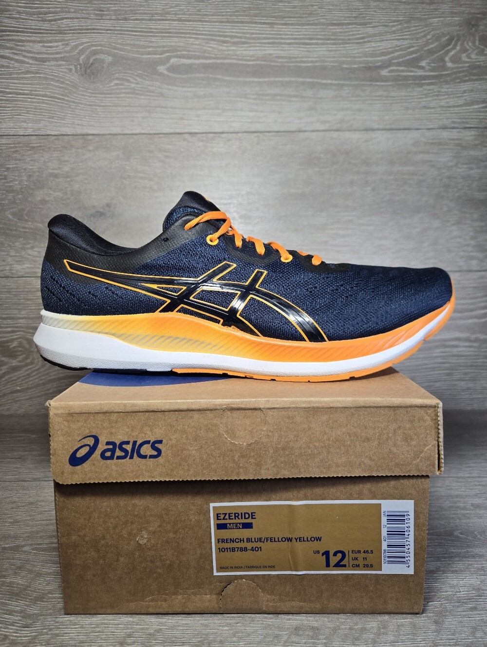 ASICS EZERIDE Running Shoes French Blue/Yellow Men's 12 Brand New 1011B788-401